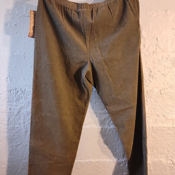 NWT IVY Olive Brown Corduroy Elastic Waist Pockets Loose Pants Petite Small - Picture 12 of 12